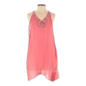 Anthropologie FP One Pink Sequin Crochet Tunic Top XS Boho Layered Asymmetrical